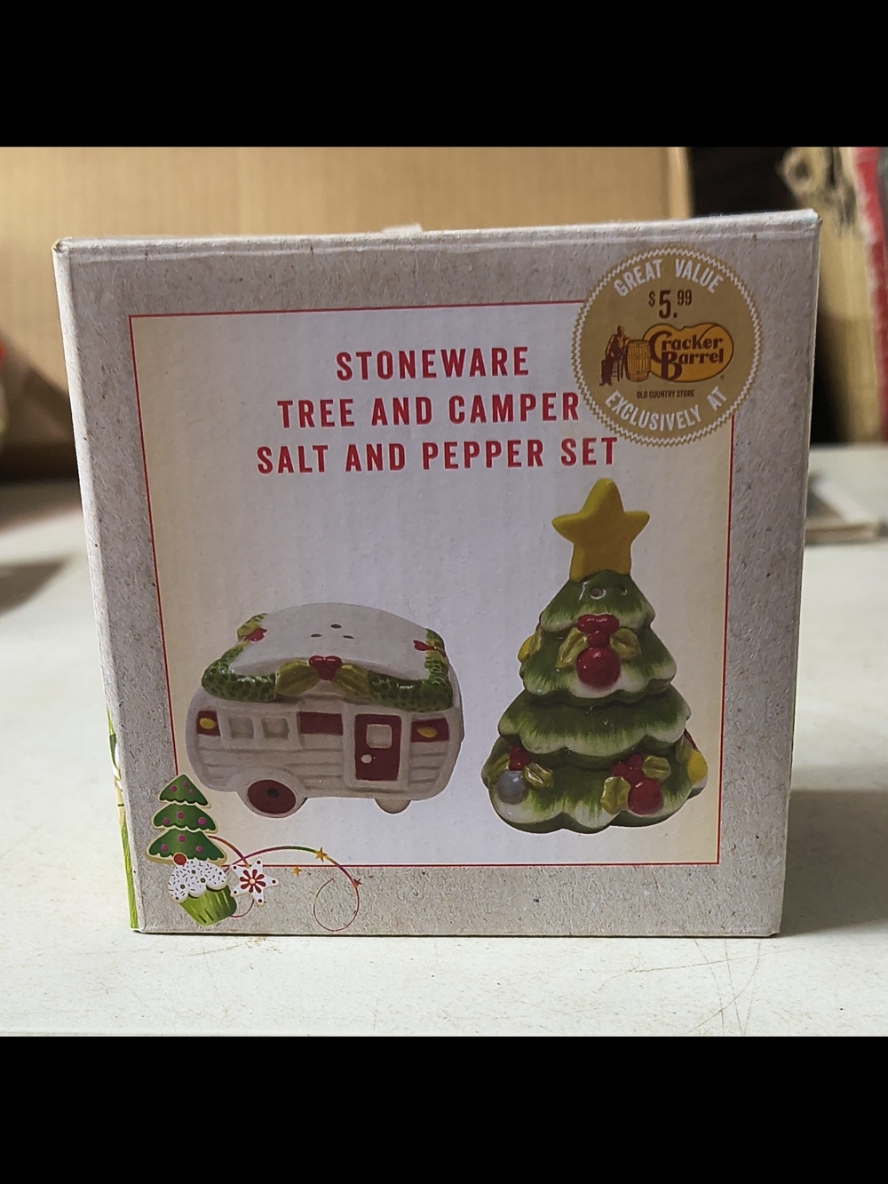 Cracker Barrel Stoneware Tree and Camper Salt & Pepper Set